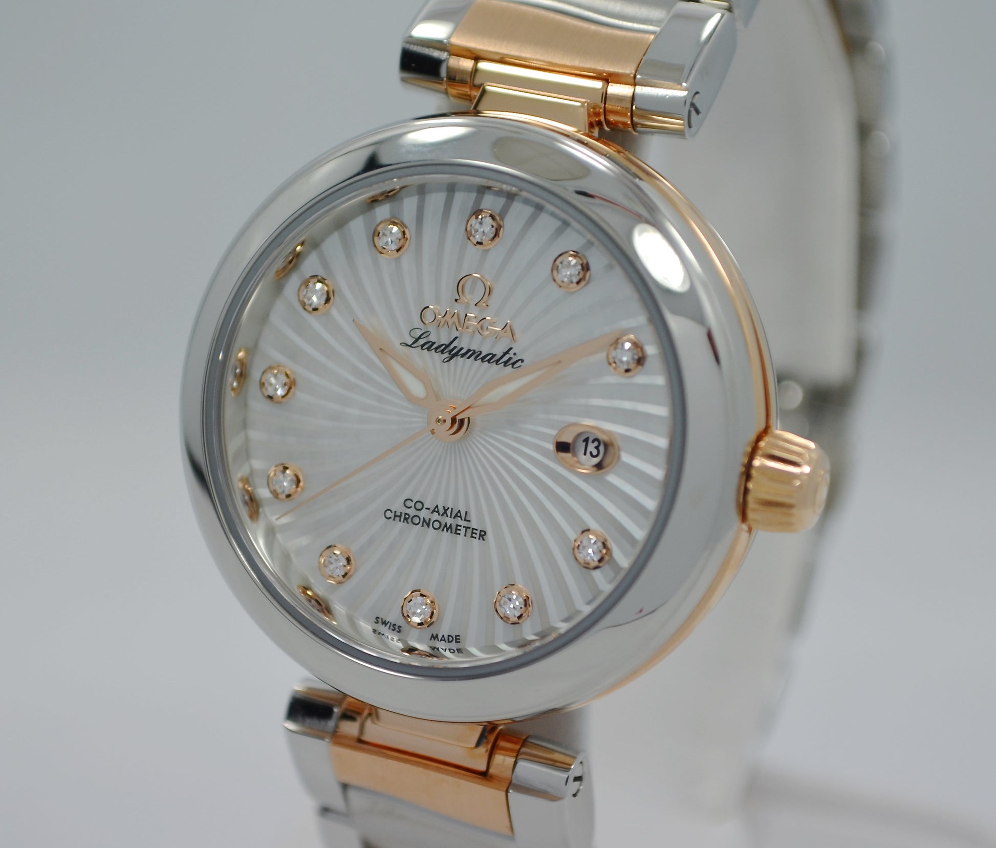 Omega Ladymatic DeVille 425.20.34.20.55.001 Steel Red Gold MOP Diamond Watch - Hashtag Watch Company