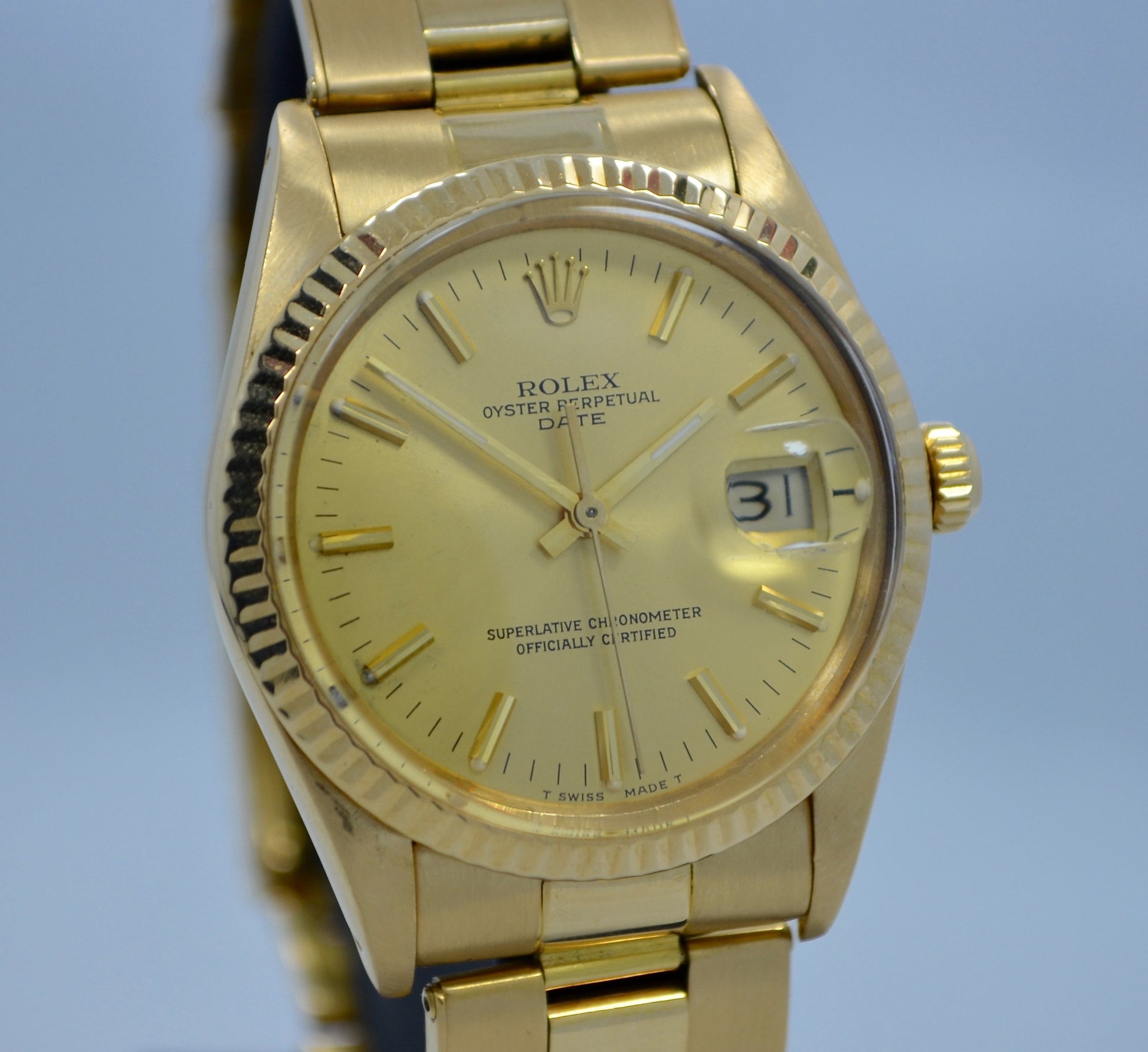 specificere Derfor flicker Vintage Rolex 15038 Oyster Perpetual Date 18K Yellow Gold 8.8 Mil 1985  Watch | HashtagWatchCo