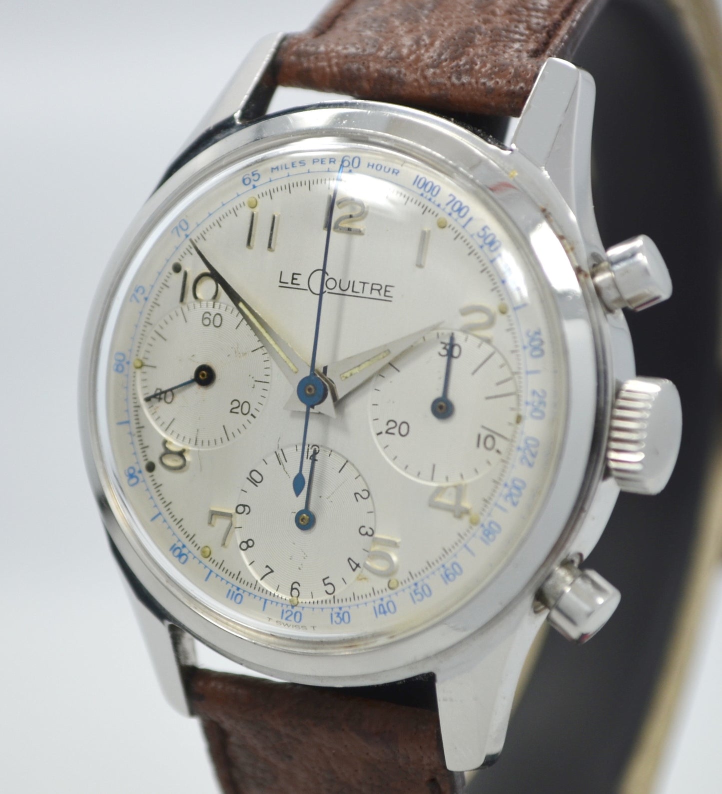 Vintage LeCoultre Stainless Steel Chronograph Valjoux 72 Wristwatch 1960's - Hashtag Watch Company