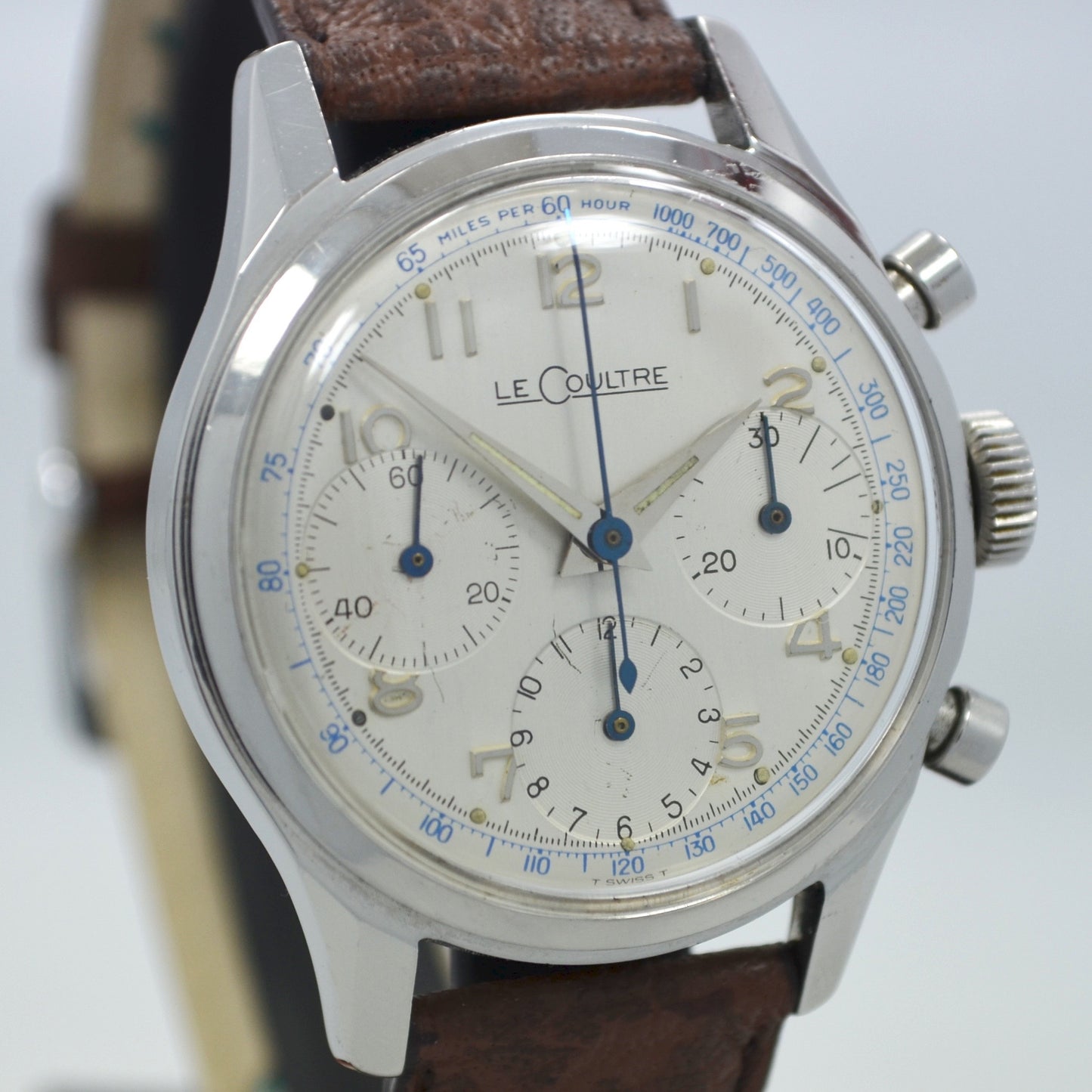 Vintage LeCoultre Stainless Steel Chronograph Valjoux 72 Wristwatch 1960's - Hashtag Watch Company