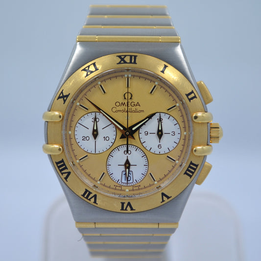 Omega Constellation Two Tone Chronograph Steel 18K Gold Full Bar Quartz Watch - Hashtag Watch Company