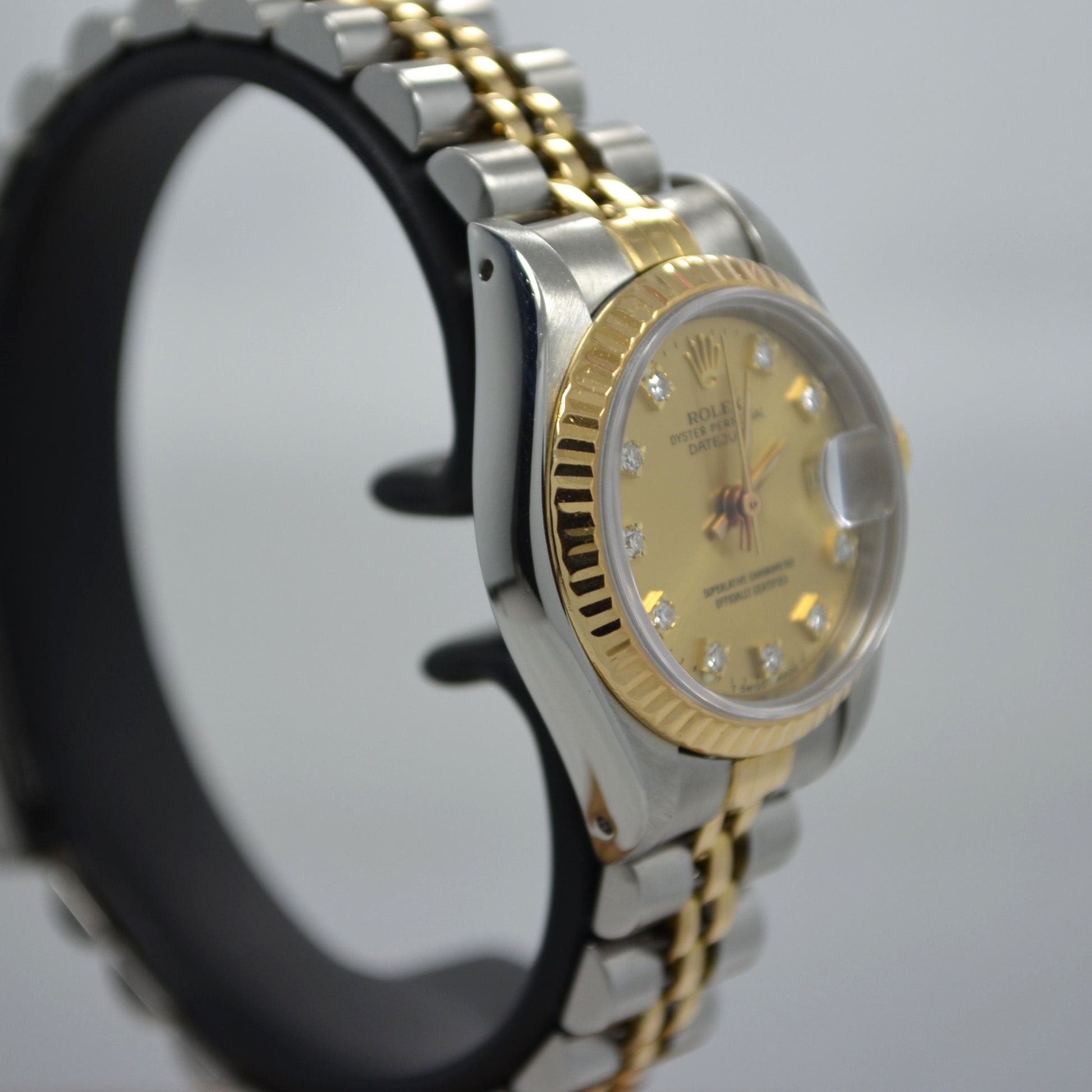 Rolex Ladies Datejust 69173 Diamond Champagne Diamond Dial Steel 18K Watch "L" - Hashtag Watch Company