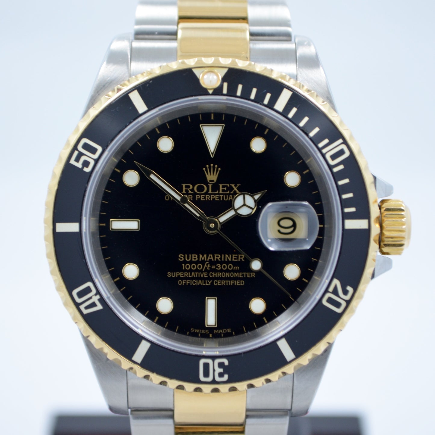 Rolex Submariner 16613 Black Steel Gold Two Tone "K" Serial Wristwatch - Hashtag Watch Company