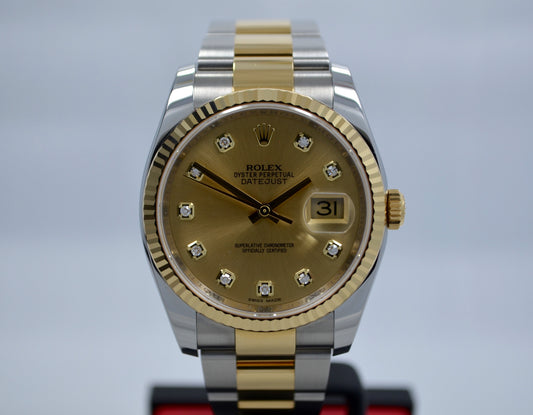 Rolex Datejust 116233 Champagne Diamond Oyster Two Tone Steel Gold Watch 2015 - Hashtag Watch Company
