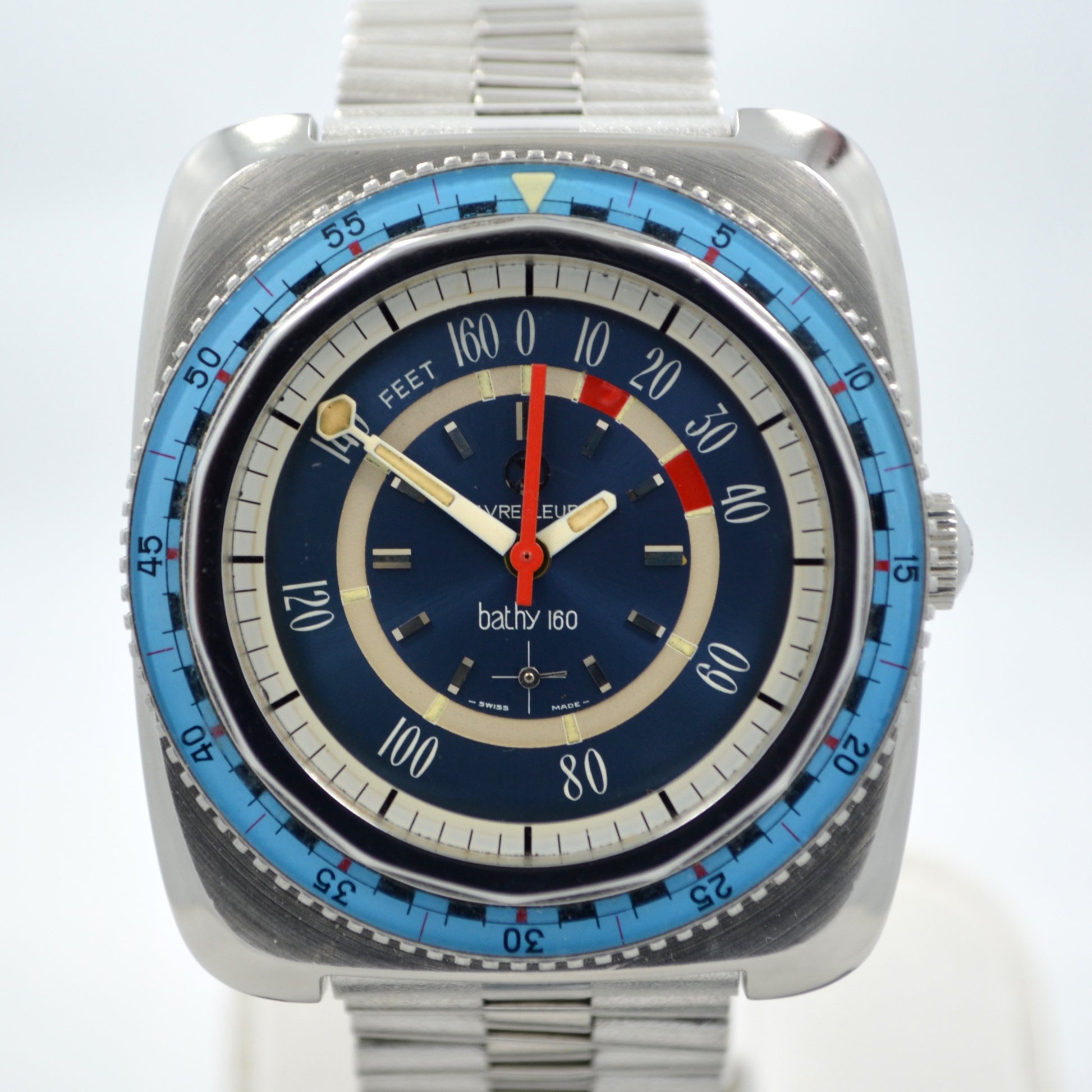 Vintage Favre Leuba Bathy 160 Divers 53253 Blue Steel Wristwatch - Hashtag Watch Company