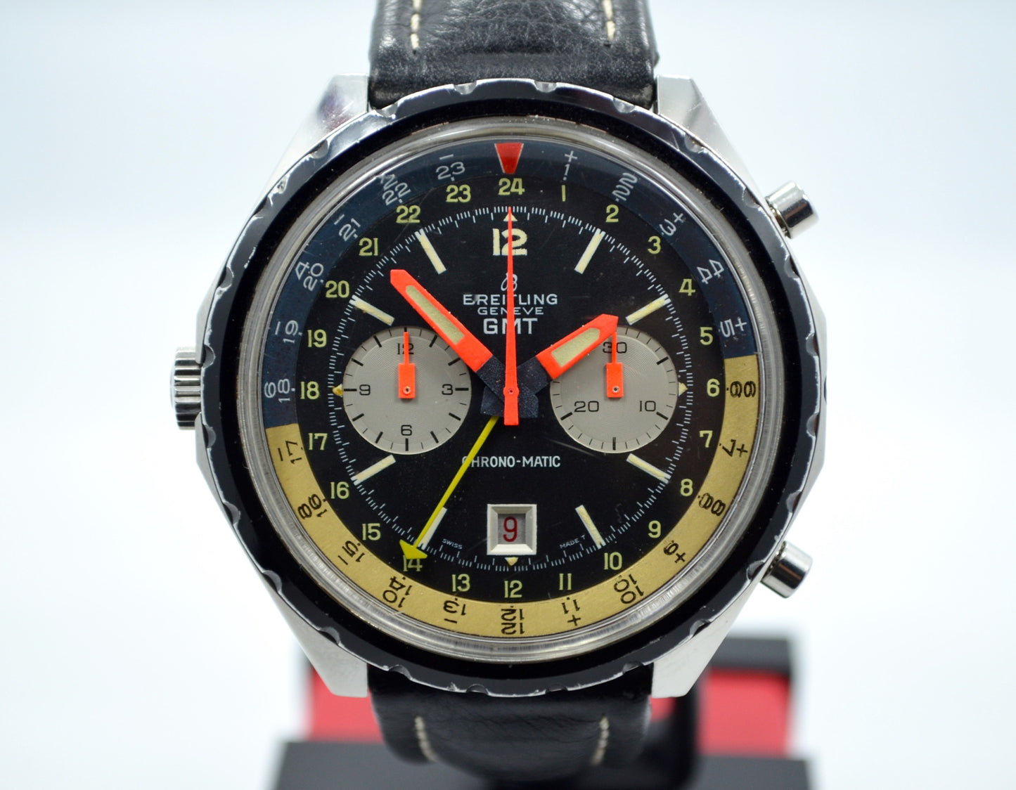 Vintage Breitling GMT 2115 Chrono-matic Cal. 11 Steel Leather Wristwatch 1967 - Hashtag Watch Company