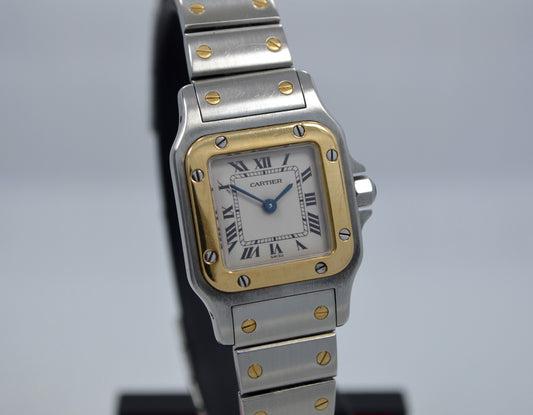 Cartier Two Tone Santos Steel 18K Gold Ladies 1567 Quartz 23mm Wristwatch - Hashtag Watch Company