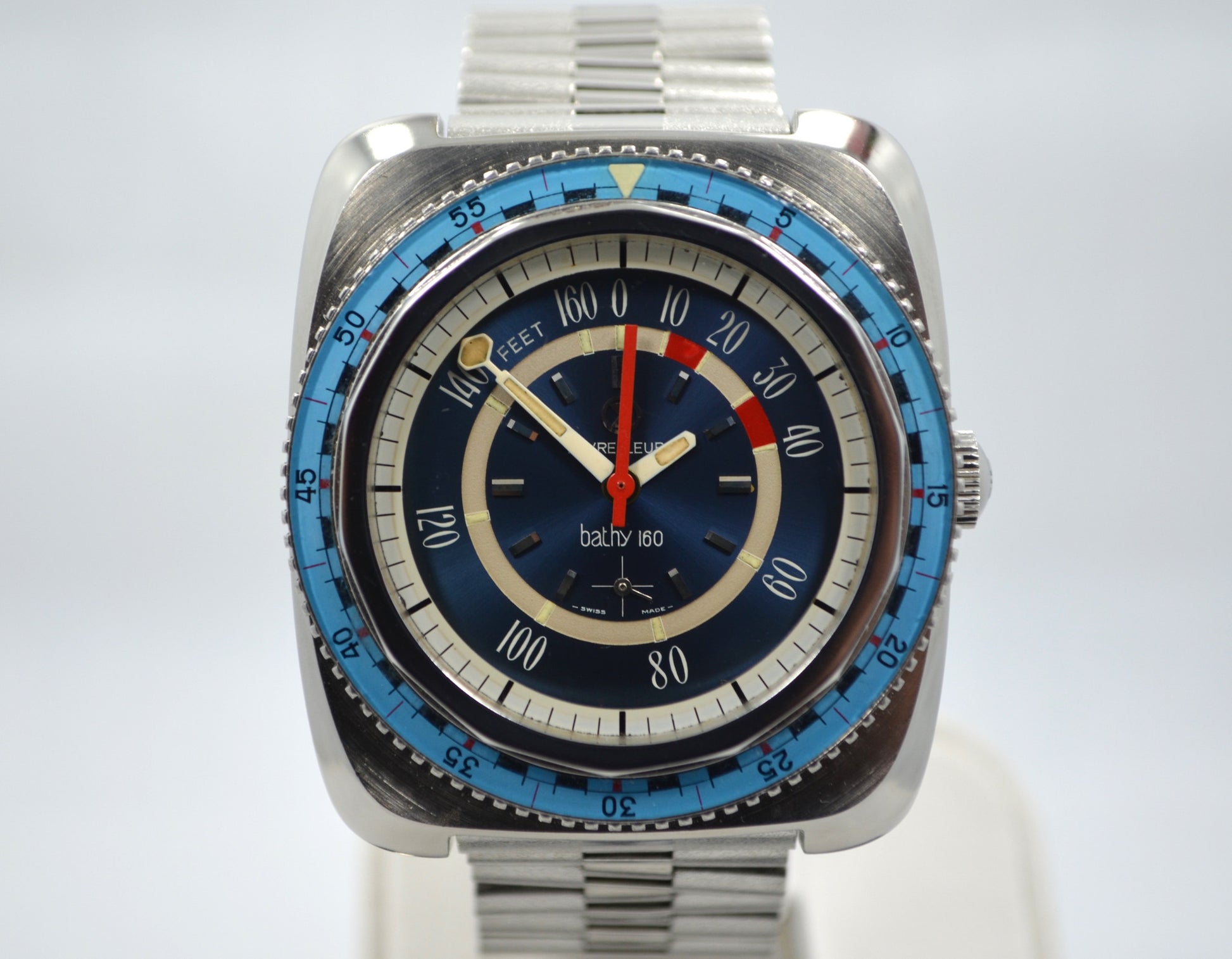 Vintage Favre Leuba Bathy 160 Divers 53253 Blue Steel Wristwatch - Hashtag Watch Company