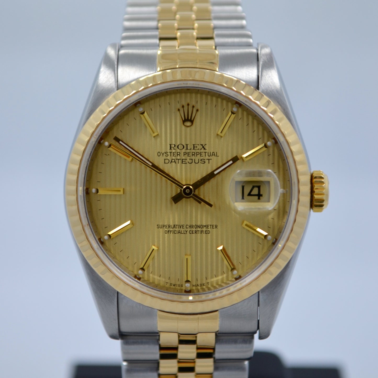 Rolex Datejust 16233 Tapestry Champagne Jubilee Two Tone Steel Gold "E" Watch - Hashtag Watch Company