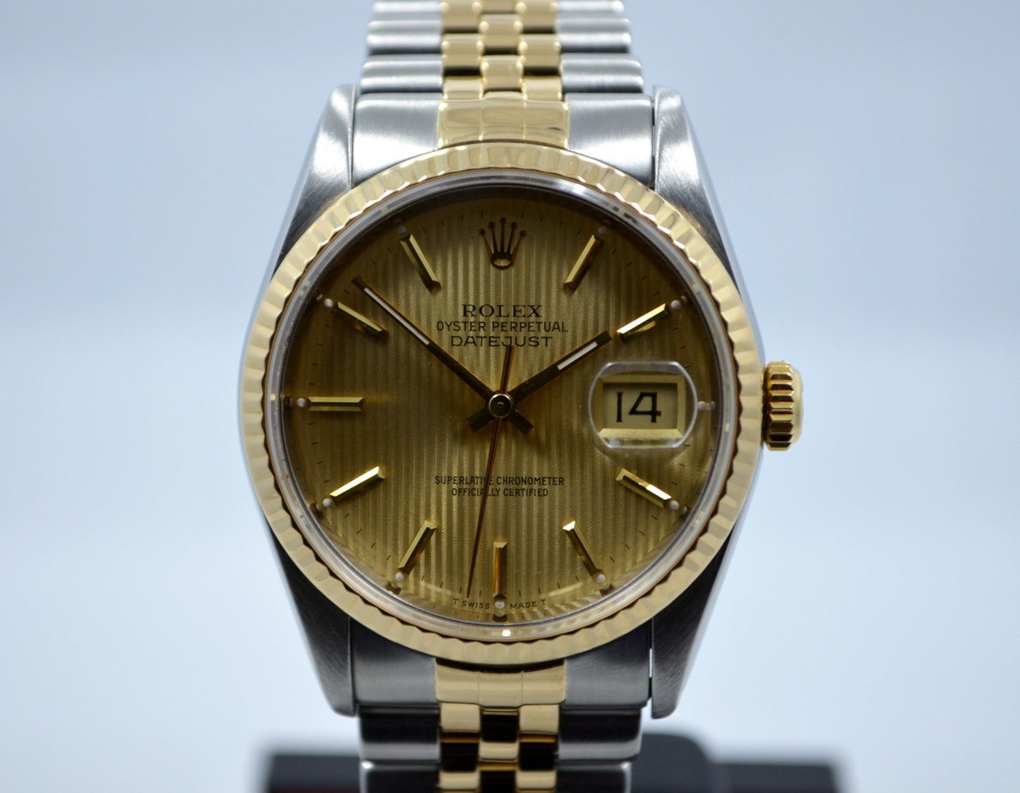 Rolex Datejust 16233 Tapestry Champagne Jubilee Two Tone Steel Gold "E" Watch - Hashtag Watch Company