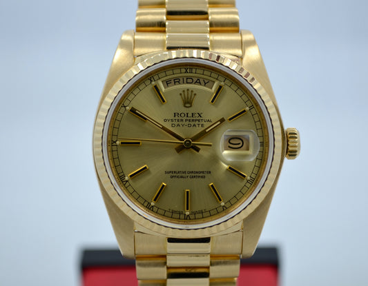 Vintage Rolex President Day Date 18038 18K Yellow Gold 1983 Wristwatch w/ Papers - Hashtag Watch Company