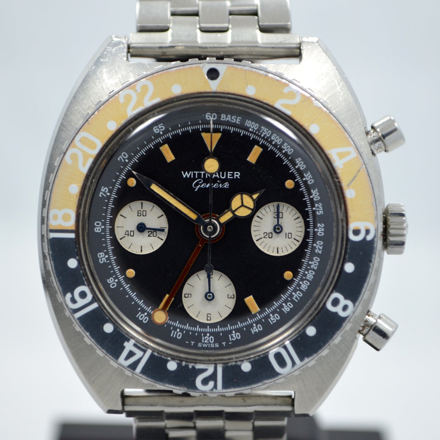 Vintage Wittnauer Steel GMT Chronograph Valjoux 724 Wristwatch - Hashtag Watch Company