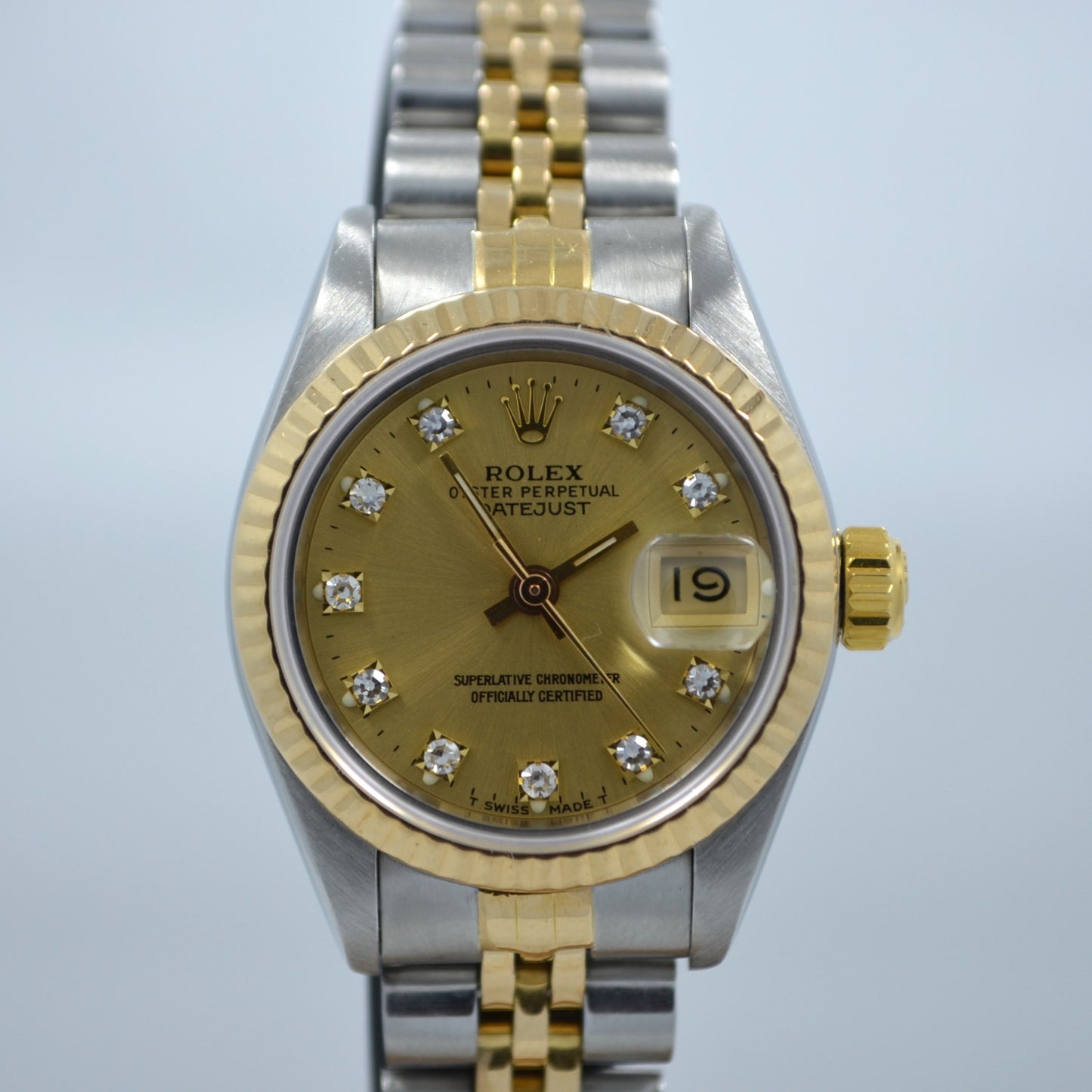 Rolex Ladies Datejust 69173 Diamond Champagne Diamond Dial Steel 18K Watch "L" - Hashtag Watch Company