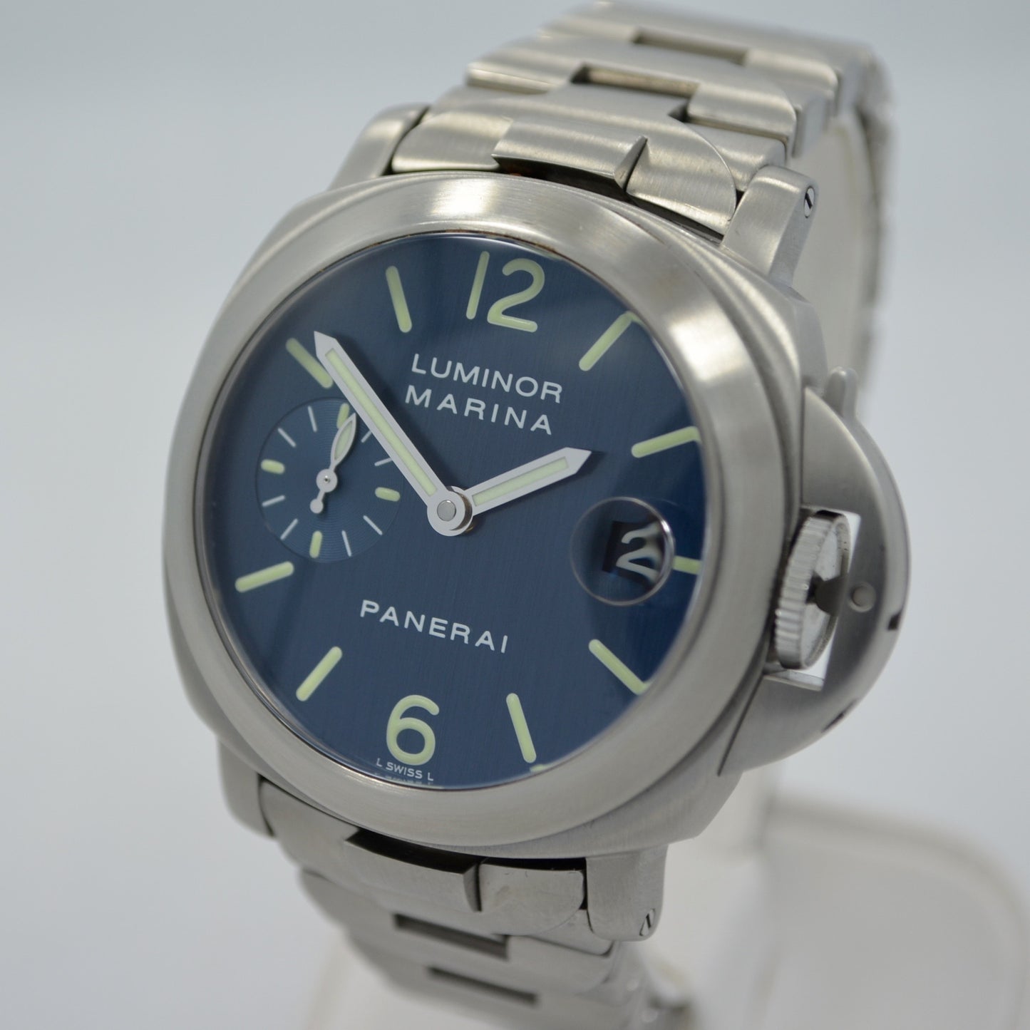 Panerai Luminor Marina PAM 120 Blue Steel Automatic Wristwatch - Hashtag Watch Company