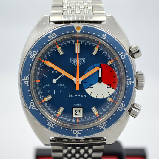 Vintage Heuer Skipper 73463 Blue Steel Chronograph Valjoux 7734 Wristwatch - Hashtag Watch Company