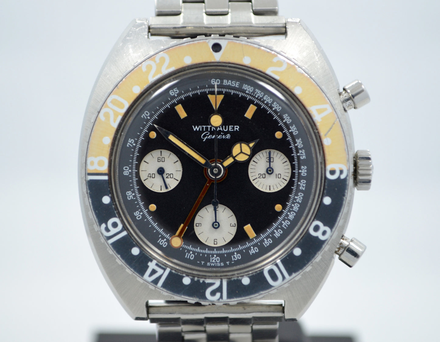 Vintage Wittnauer Steel GMT Chronograph Valjoux 724 Wristwatch - Hashtag Watch Company