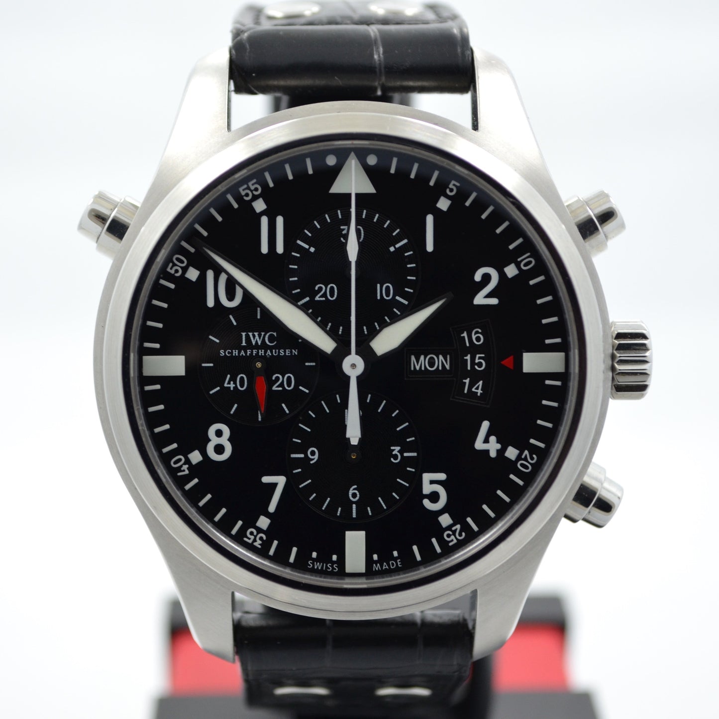 IWC Pilots Double Chronograph IW377801 Stainless Steel Black Dial 46mm Watch - Hashtag Watch Company