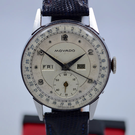 Vintage Movado Triple Date Calendar Day Date Month Steel Manual Wind Wristwatch - Hashtag Watch Company