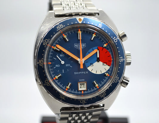 Vintage Heuer Skipper 73463 Blue Steel Chronograph Valjoux 7734 Wristwatch - Hashtag Watch Company