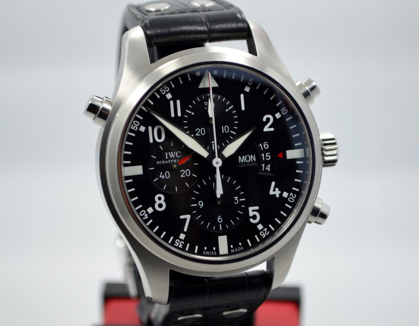 IWC Pilots Double Chronograph IW377801 Stainless Steel Black Dial 46mm Watch - Hashtag Watch Company