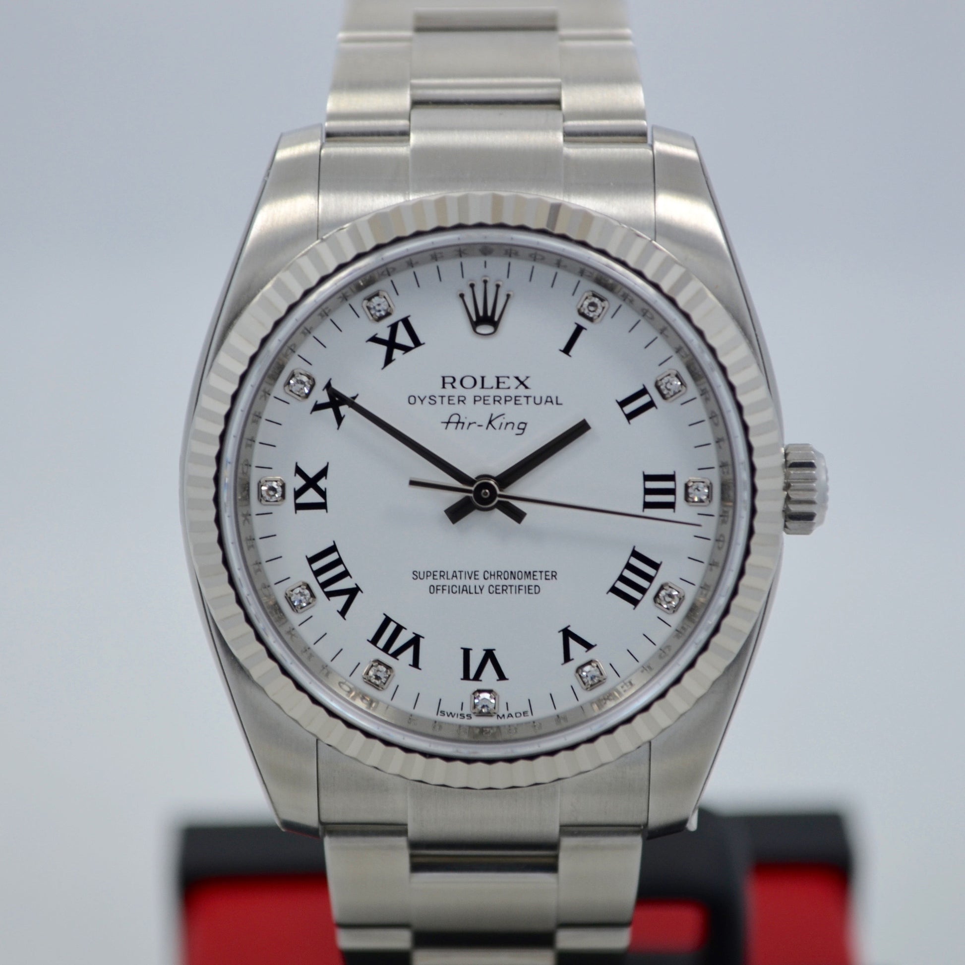 Rolex Air-King 114234 White Diamond Dial 34mm Steel Automatic Wristwatch - Hashtag Watch Company