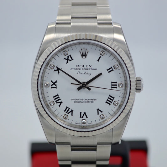 Rolex Air-King 114234 White Diamond Dial 34mm Steel Automatic Wristwatch - Hashtag Watch Company