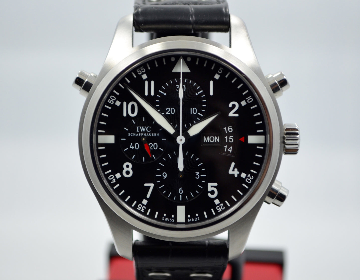 IWC Pilots Double Chronograph IW377801 Stainless Steel Black Dial 46mm Watch - Hashtag Watch Company