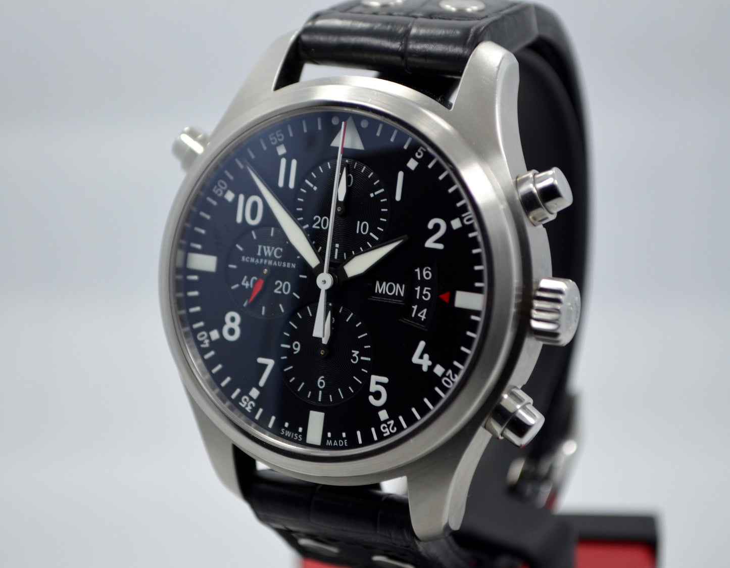 IWC Pilots Double Chronograph IW377801 Stainless Steel Black Dial 46mm Watch - Hashtag Watch Company