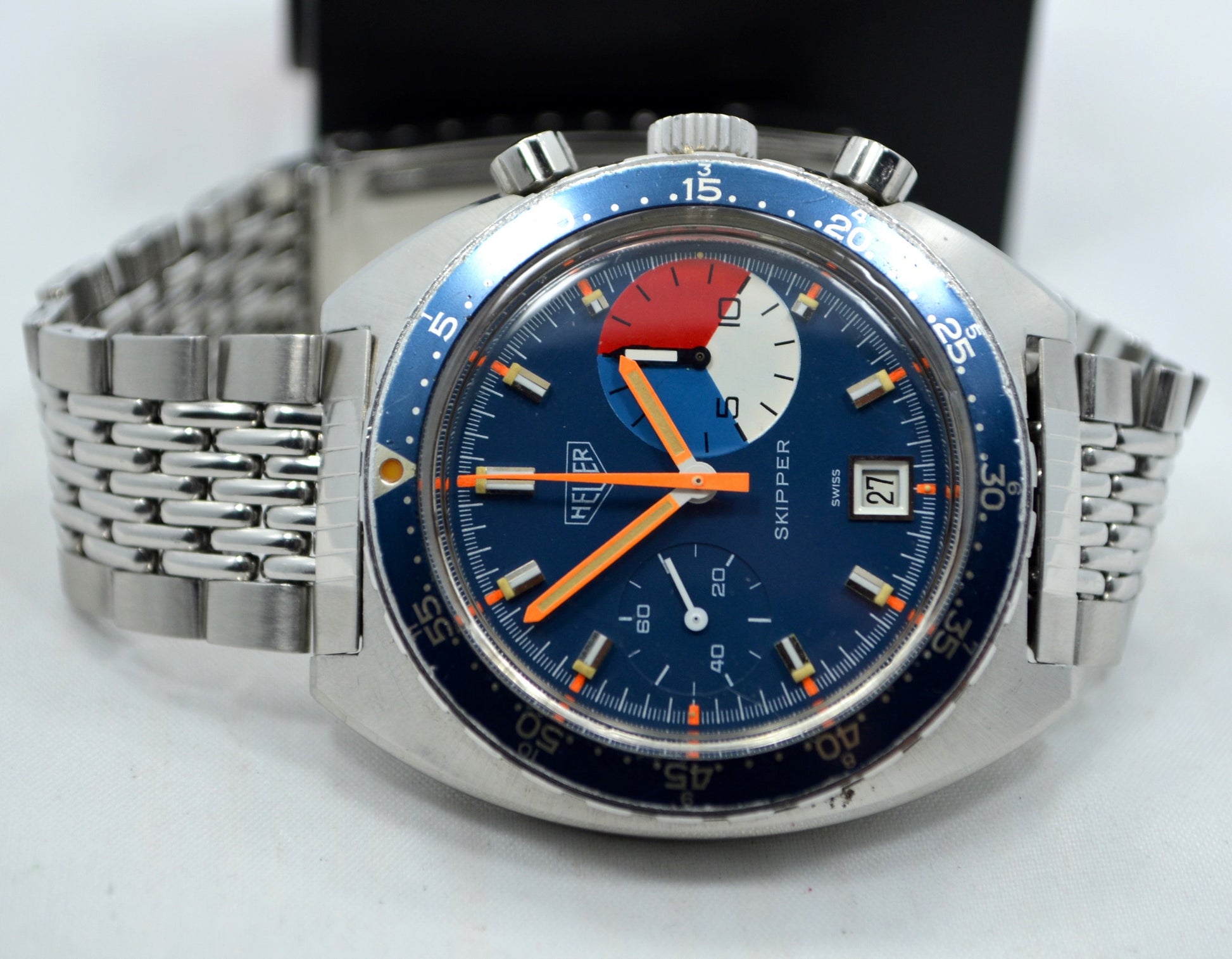 Vintage Heuer Skipper 73463 Blue Steel Chronograph Valjoux 7734 Wristwatch - Hashtag Watch Company