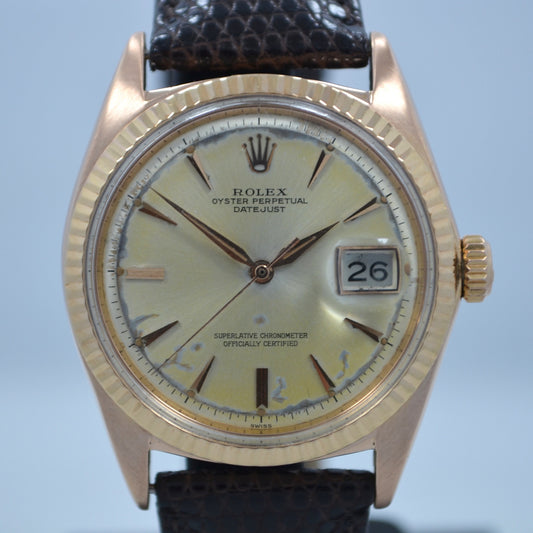 Vintage Rolex Datejust 1601 Oyster Perpetual 18K Rose Gold 1959 Wristwatch - Hashtag Watch Company