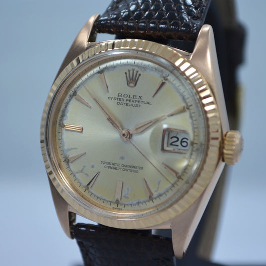 Vintage Rolex Datejust 1601 Oyster Perpetual 18K Rose Gold 1959 Wristwatch - Hashtag Watch Company