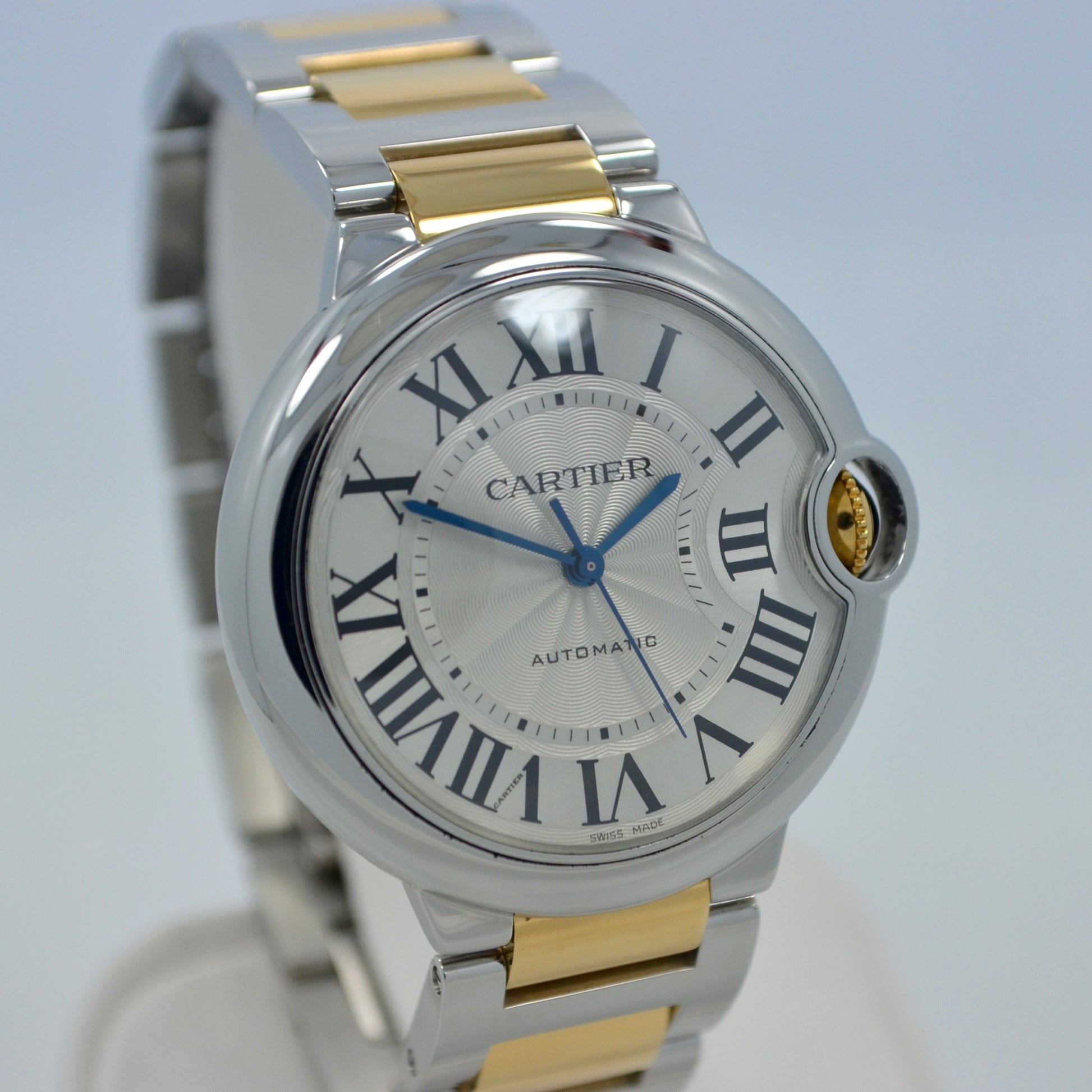 Cartier Ballon Bleu 36mm Steel 18K Yellow Gold Silver Dial Two Tone Unisex  Watch Custom Diamond Bezel W6920047