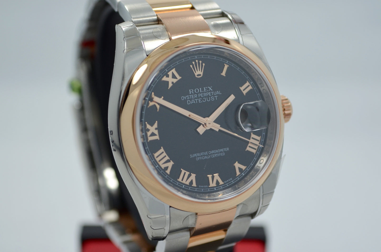 Rolex Datejust 116201 Two Tone Steel 18K Pink Gold Black Roman 36mm Automatic Watch - Hashtag Watch Company