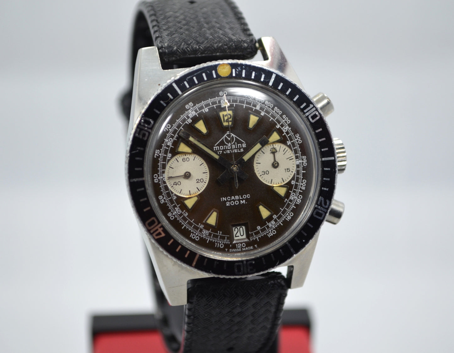 Vintage Mondaine Incabloc 200 Steel Chronograph Valjoux 7784 TROPICAL Watch - Hashtag Watch Company