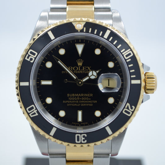 Rolex Submariner 16613 Steel 18K Gold Two Tone Black "E" Serial Wristwatch - Hashtag Watch Company