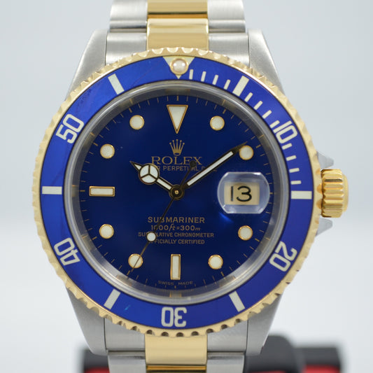 Rolex Submariner 16613 Steel 18K Gold Blue "Y" Serial 2002 Box Papers Watch - Hashtag Watch Company