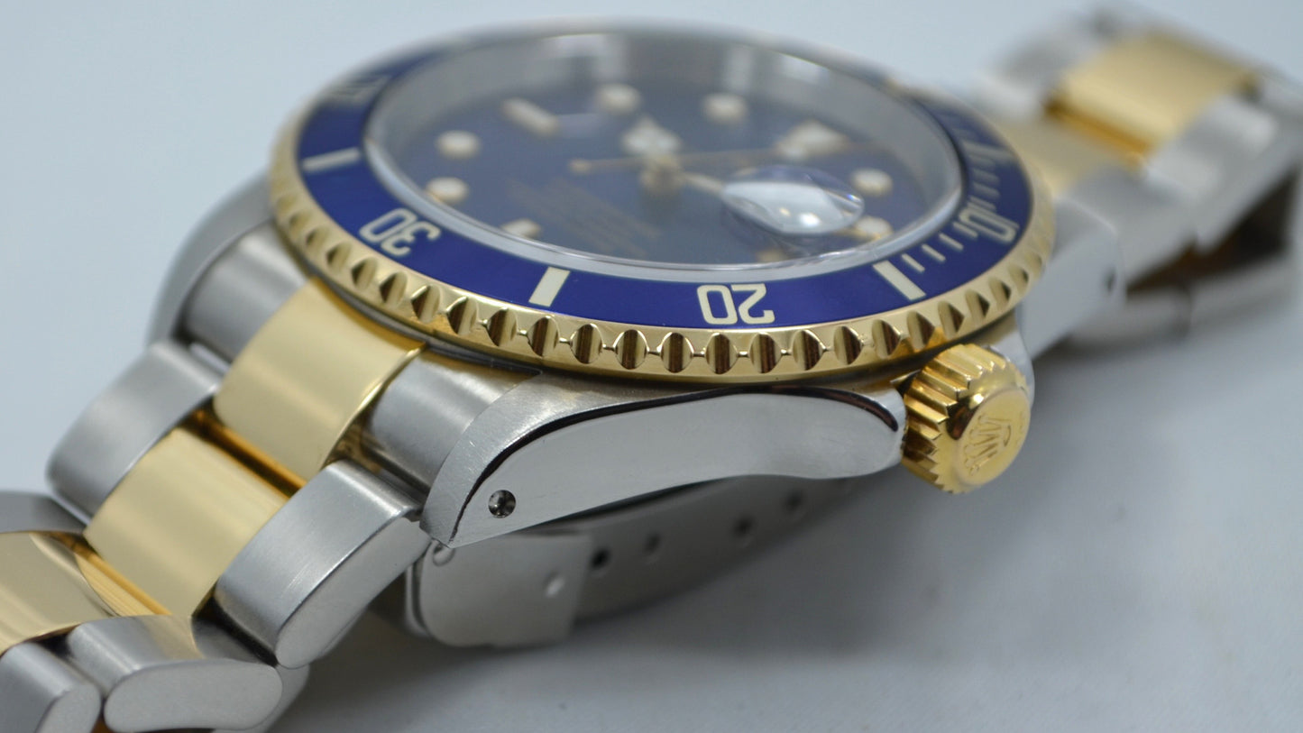 Rolex Submariner 16613 Steel 18K Gold Blue "Y" Serial 2002 Box Papers Watch - Hashtag Watch Company