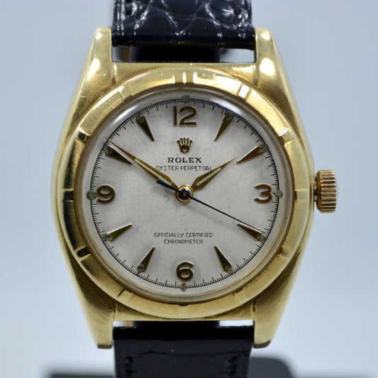 Vintage Rolex Bubbleback 6011 14K Solid Yellow Gold Steel Automatic Watch - Hashtag Watch Company