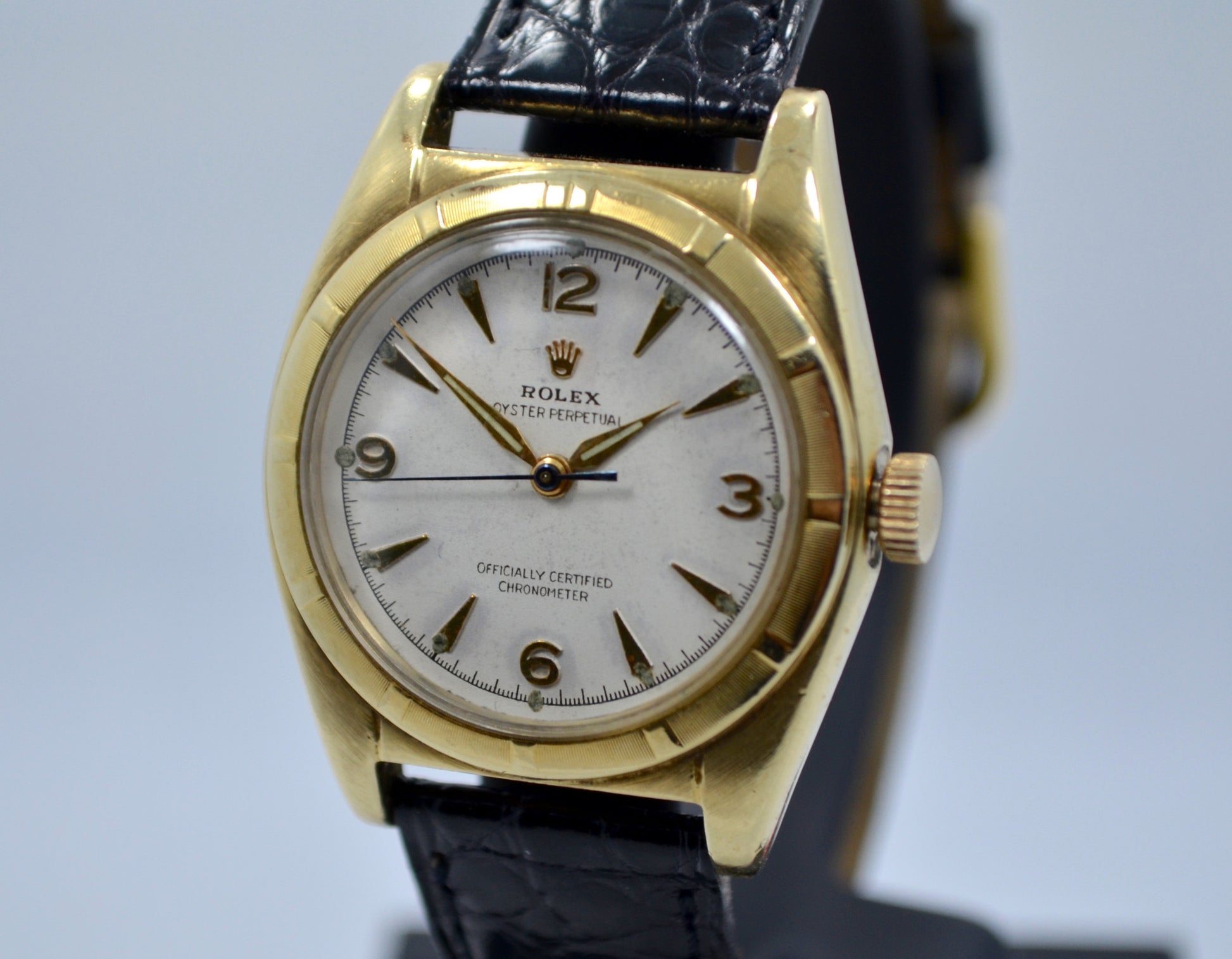 Vintage Rolex Bubbleback 6011 14K Solid Yellow Gold Steel Automatic Watch - Hashtag Watch Company