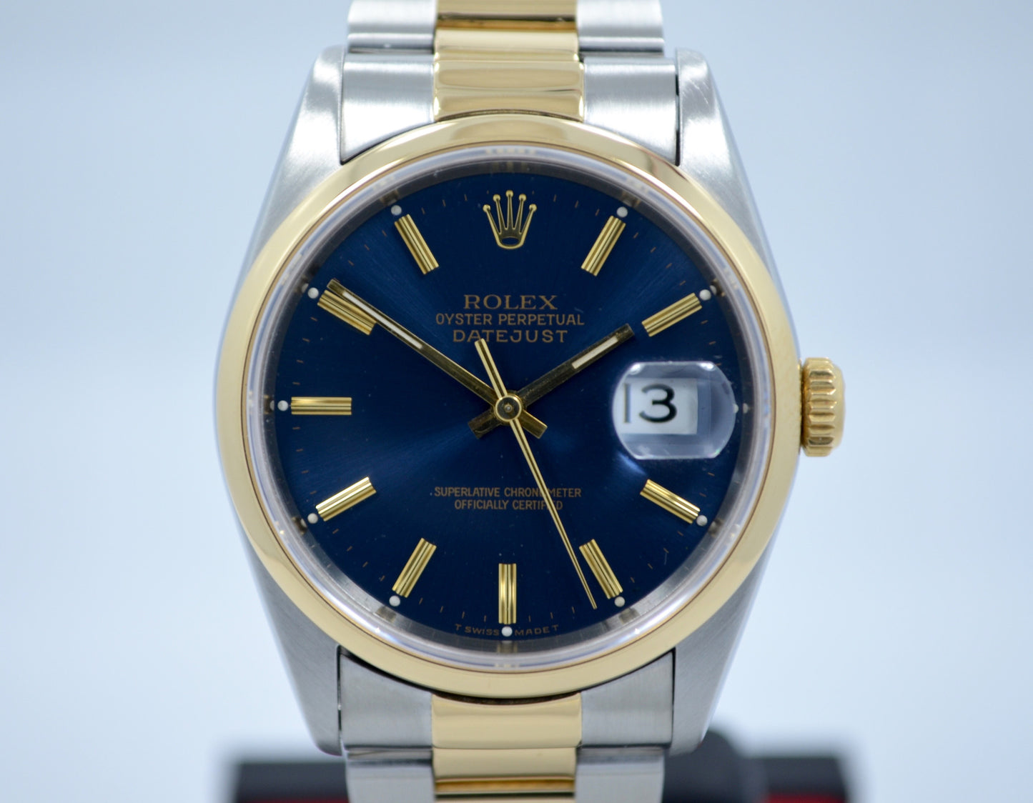Rolex Datejust 16203 Two Tone Stainless Steel 18K Yellow Gold "S" Serial Circa 1993 Blue Wristwatch - Hashtag Watch Company