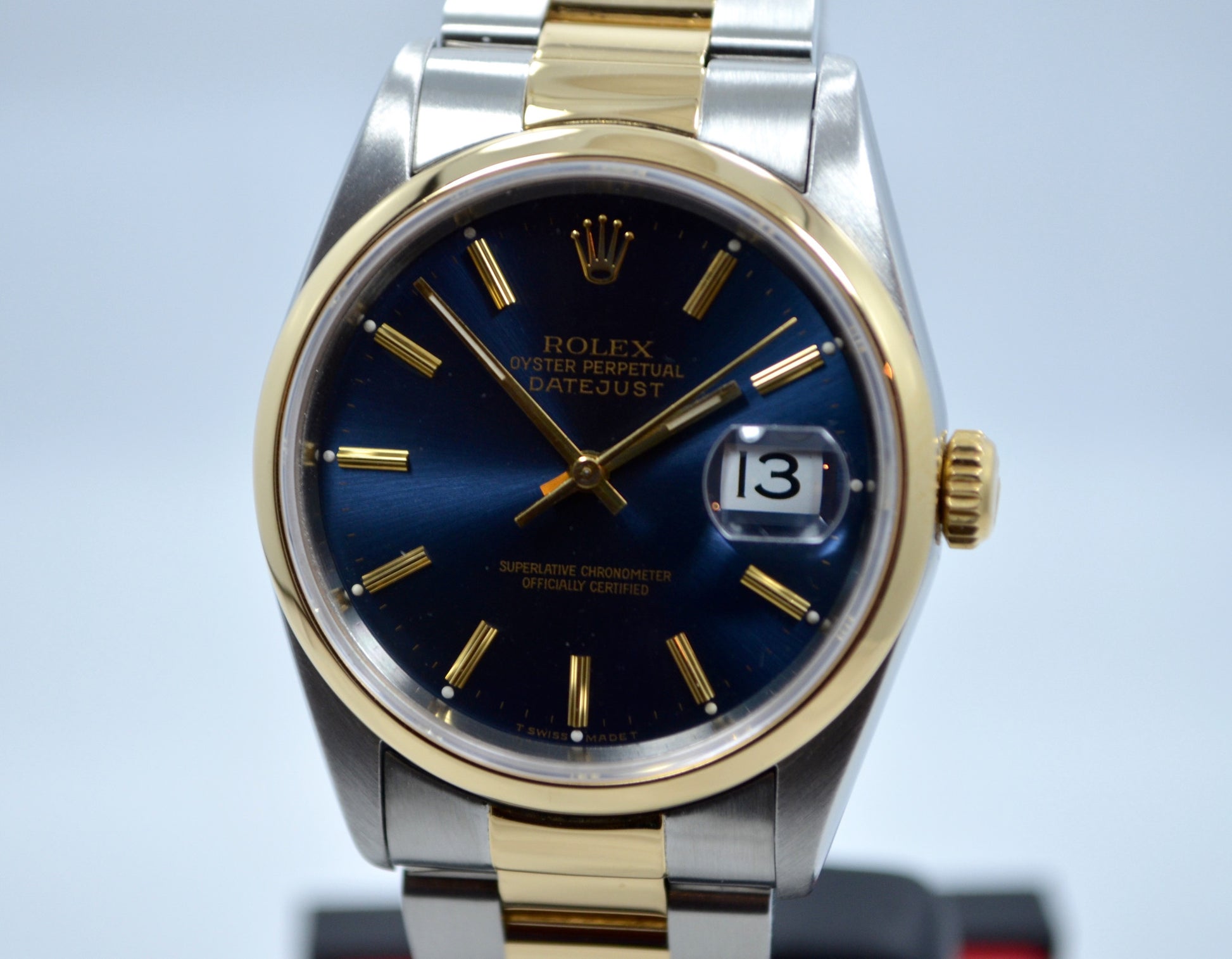 Rolex Datejust 16203 Two Tone Stainless Steel 18K Yellow Gold "S" Serial Circa 1993 Blue Wristwatch - Hashtag Watch Company