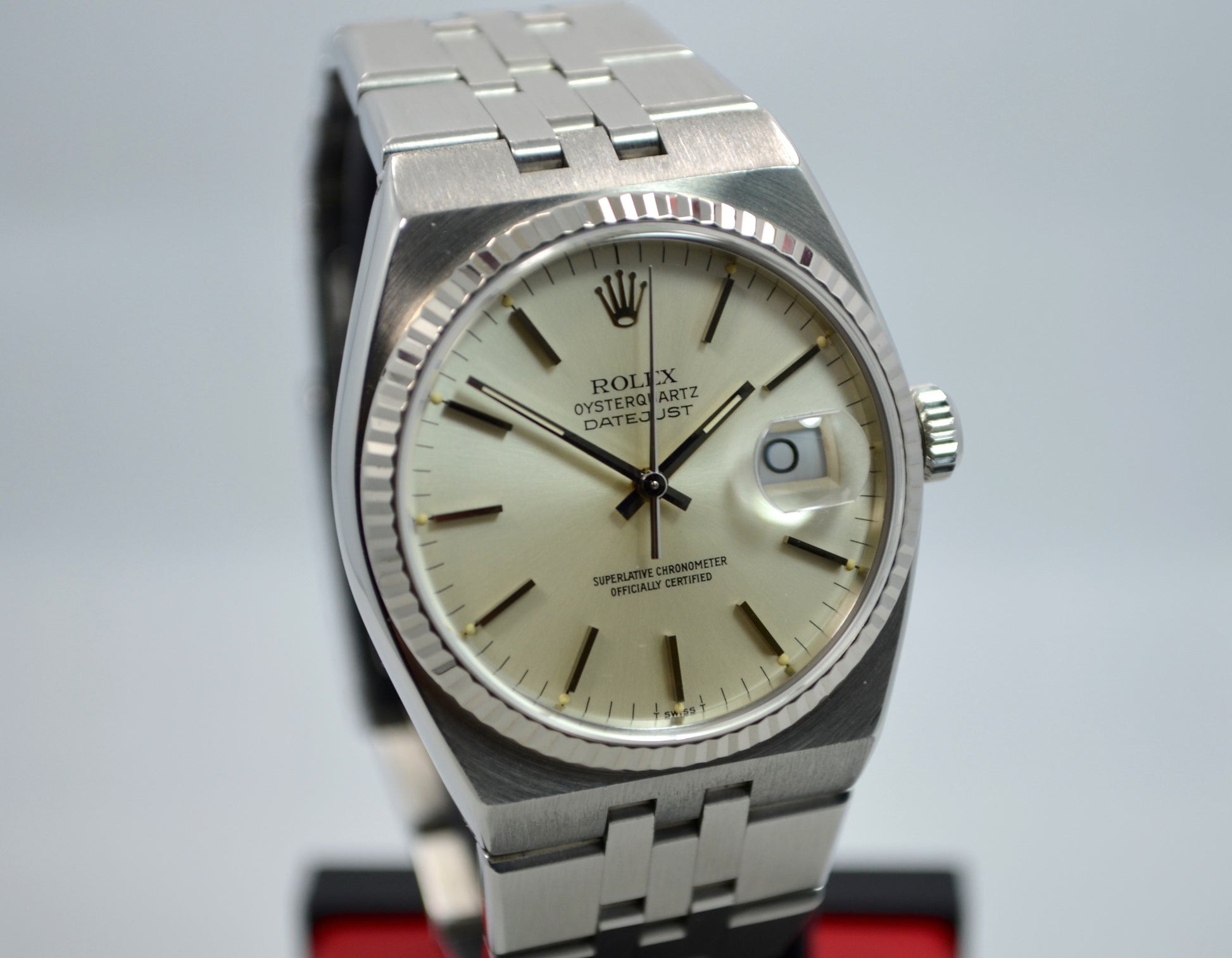 Vintage Rolex Oysterquartz 17014 Datejust Steel 18K Wristwatch 1985 Box Papers "New Old Stock!" - Hashtag Watch Company