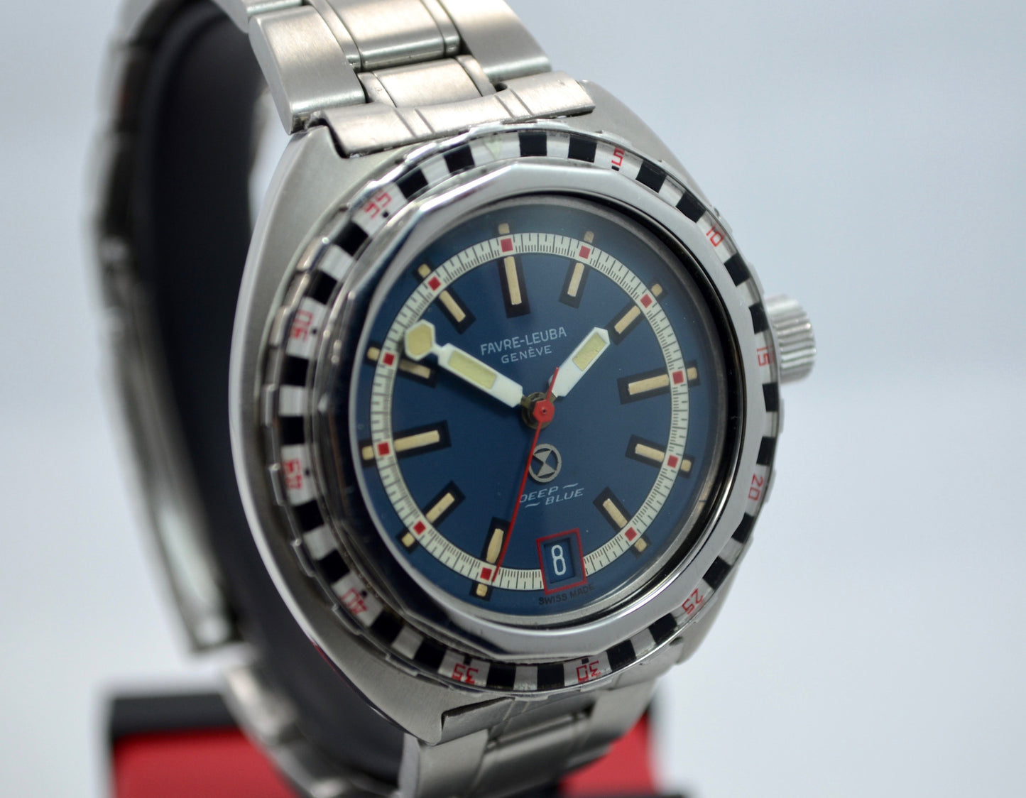 Vintage Favre Leuba Deep Blue 59863 Roulette Stainless Steel Divers Wristwatch - Hashtag Watch Company