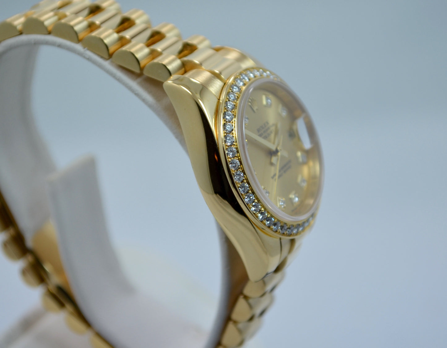 Rolex Ladies President 179138 Datejust 18K Yellow Gold Diamond "K" Serial Champagne Box Papers - Hashtag Watch Company