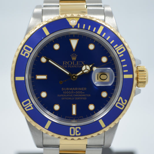 Vintage Rolex Submariner 16803 Two Tone Blue Steel 18K Gold Wristwatch Circa 1984 - Hashtag Watch Company