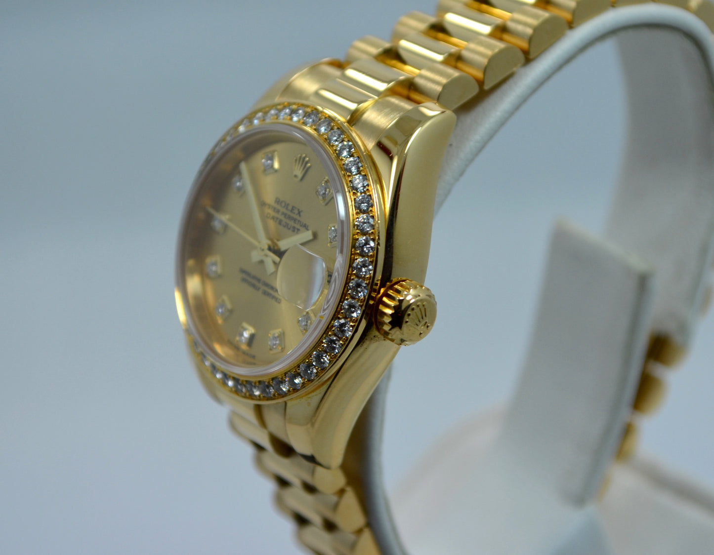 Rolex Ladies President 179138 Datejust 18K Yellow Gold Diamond "K" Serial Champagne Box Papers - Hashtag Watch Company