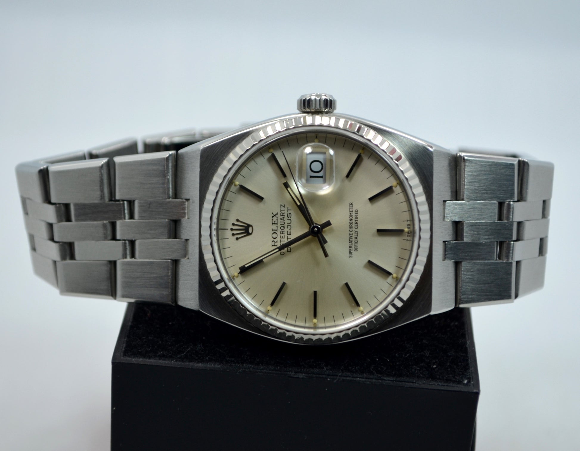 Vintage Rolex Oysterquartz 17014 Datejust Steel 18K Wristwatch 1985 Box Papers "New Old Stock!" - Hashtag Watch Company