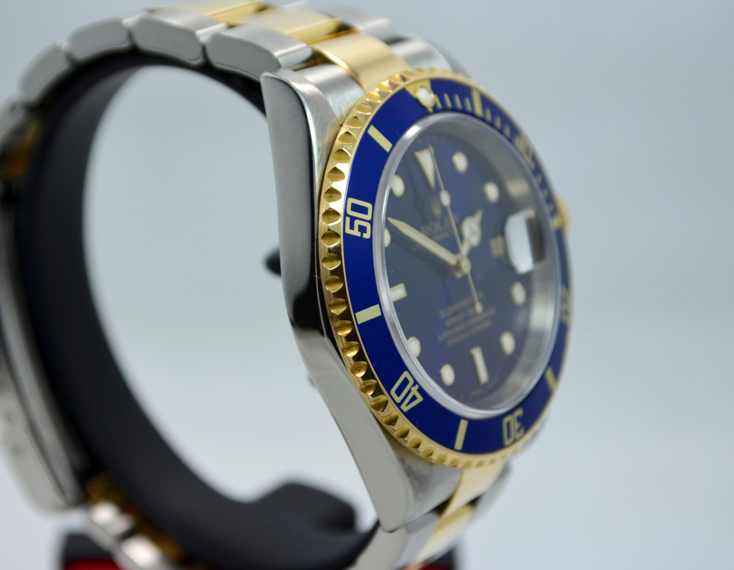 Rolex Submariner 16613 T Blue Two Tone 18K Gold Steel "F" Serial Wristwatch Box Papers - Hashtag Watch Company