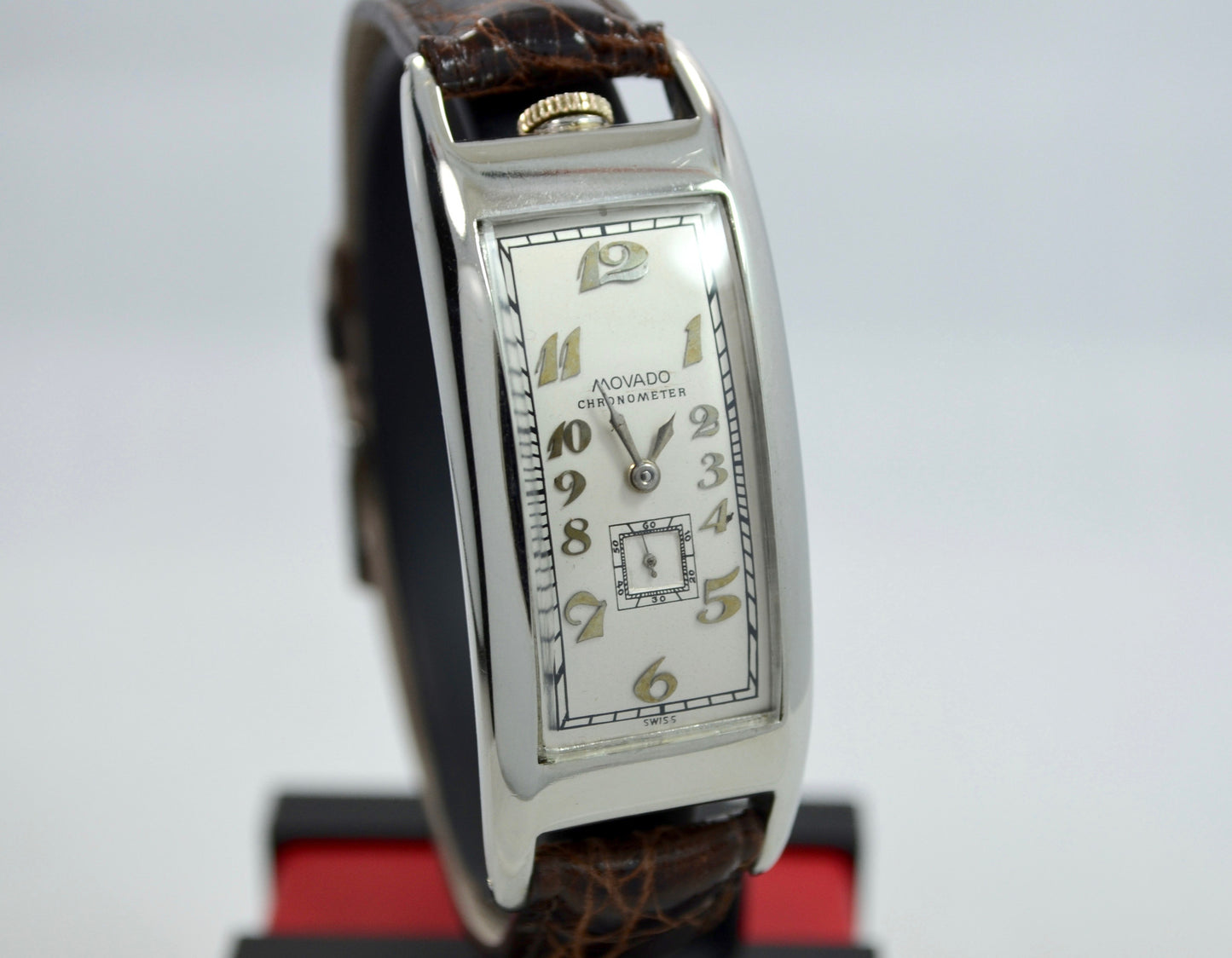 Vintage Movado Polyplan 18K White Gold Large Size Enamel Rectangular Wristwatch - Hashtag Watch Company