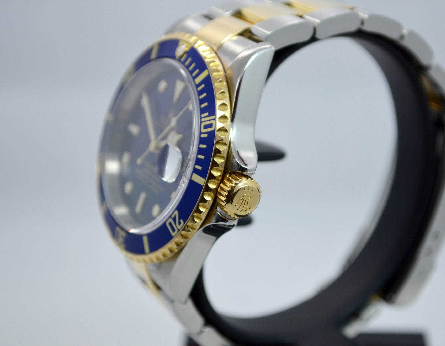 Rolex Submariner 16613 T Blue Two Tone 18K Gold Steel "F" Serial Wristwatch Box Papers - Hashtag Watch Company